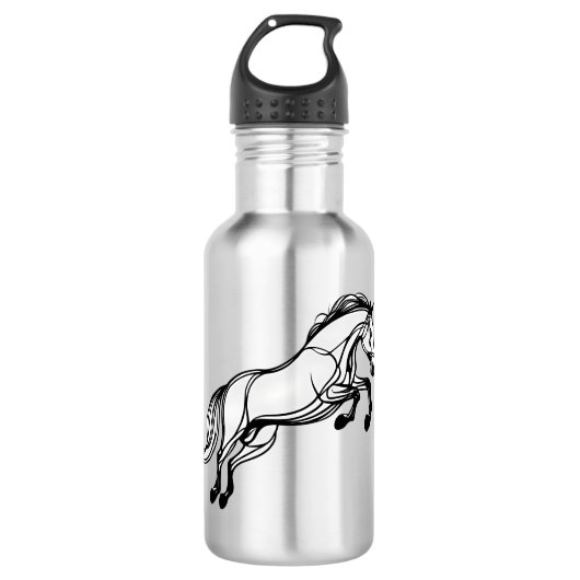Paard springen zwart-wit krabbeltekening waterfles (Voorkant)