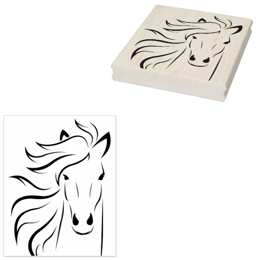 Paard stromende manen geëtst rubber stempel (Gestempeld)