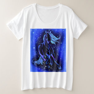 Paard T-shirt Running in Blue Moonlight Night