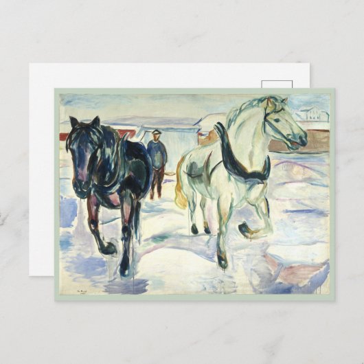 Paard Team in Sneeuw van Edvard Munch Briefkaart (Voorkant / Achterkant)