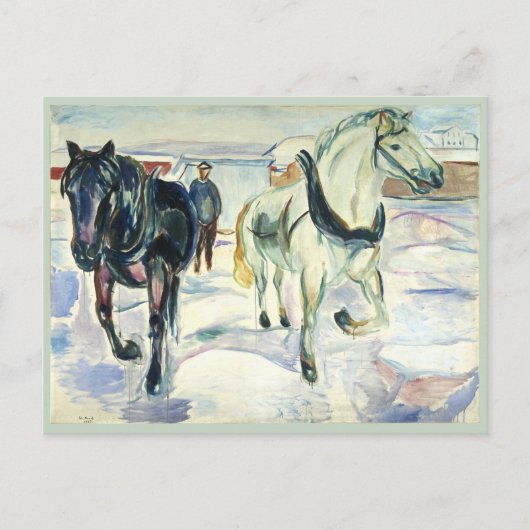 Paard Team in Sneeuw van Edvard Munch Briefkaart (Voorkant)