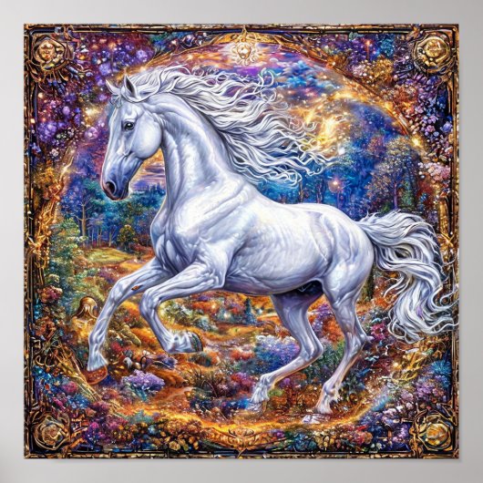 Paard Tekenfilm Paard Sieraardframe Elegant Antiek Poster (Voorkant)