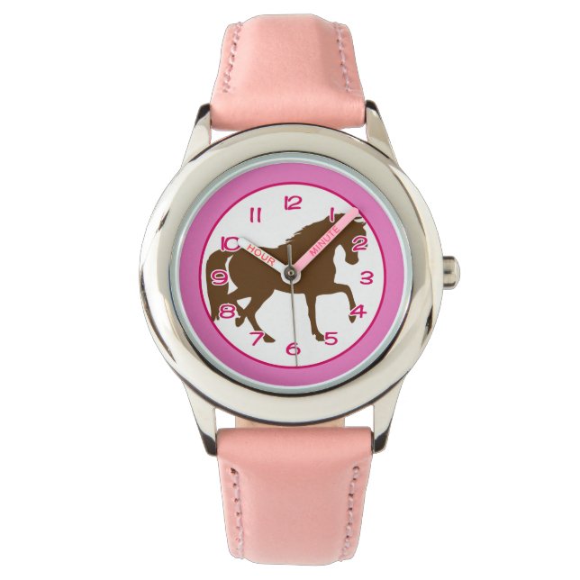 Paard Thema Polshorloge met Roze Details Horloge (Voorkant)