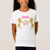 Paard thema verjaardag goud paard ruitersport t-shirt (Voorkant)