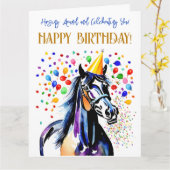 Paard thema verjaardagsfeestje grappig elegant kaart (Gele Bloem)