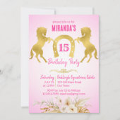 Paard thema verjaardagsfeestje roze en goud kaart (Voorkant)