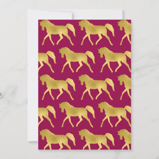 Paard thema verjaardagsfeestje roze en goud kaart (Achterkant)