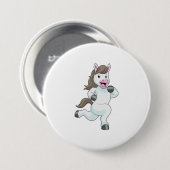 Paard tijdens draaiend bedrijf ronde button 7,6 cm (Voorkant /achterkant)