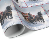 Paard trekt aan een kerstslee cadeaupapier (Rol Hoek)