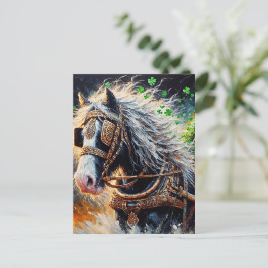 Paard trekt een lading Shamrocks Briefkaart (Staand voorkant)