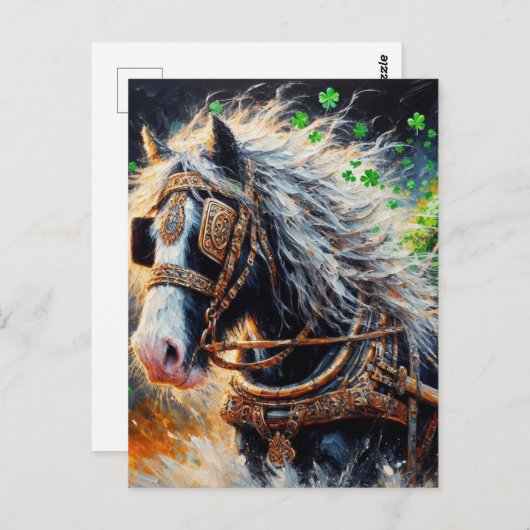 Paard trekt een lading Shamrocks Briefkaart (Voorkant / Achterkant)