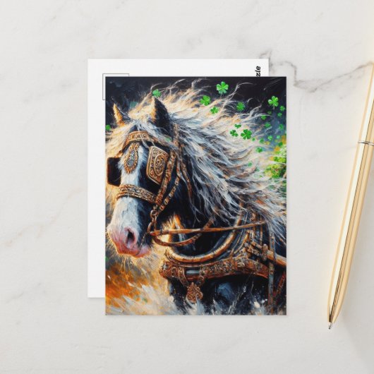 Paard trekt een lading Shamrocks Briefkaart (Voorkant / Achterkant in situ)