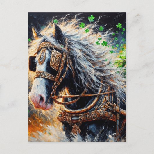Paard trekt een lading Shamrocks Briefkaart (Voorkant)