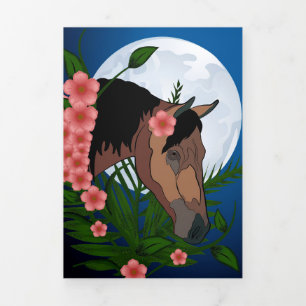 Paard Tussen De Lente Bloemen Drieluik Wenskaart