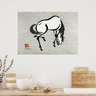 Paard Urushibara Mokuchu Vintage Japanse Kunst Poster
