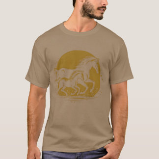 Paard Vader en zoon rennen retro T-shirt