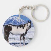 Paard van de verf die in de sneeuw staat sleutelhanger (Achterkant)