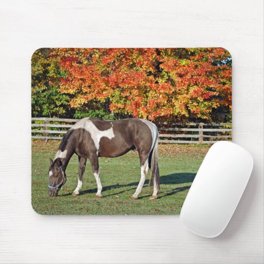 Paard van de verf in de herfst muismat (Met muis)
