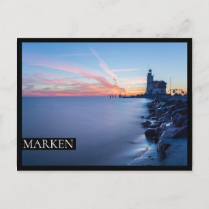 Paard van de vuurtoren van Marken in een blauwe zo Briefkaart