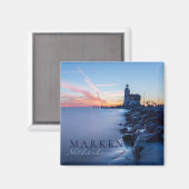 Paard van de vuurtoren van Marken in een blauwe zo Magneet (Voorkant / Achterkant)
