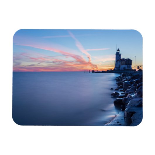 Paard van de vuurtoren van Marken in een blauwe zo Magneet (Horizontaal)