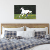 Paard van verf die in grijs veld loopt canvas afdruk (Insitu (Slaapkamer))