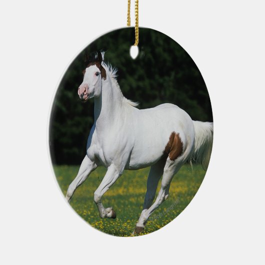 Paard van verf die in grijs veld loopt keramisch ornament (Rechts)