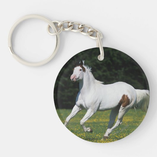 Paard van verf die in grijs veld loopt sleutelhanger (Voorkant)