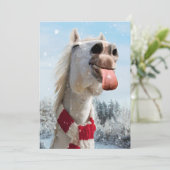 Paard Vangt Sneeuwvlokken Kaart (Staand voorkant)