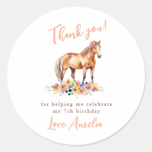 Paard Verjaardag Dank u Pony Bloemen Roze Sticker