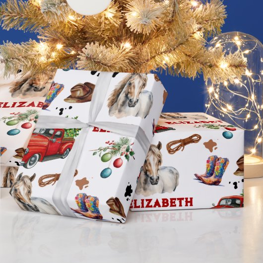 Paard Verjaardag Kerstmis Cowgirl Cadeaupapier (Feestdagen)