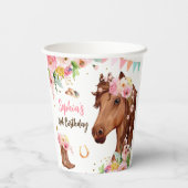 Paard Verjaardag Meisje Cowgirl Roze Bloemen Party Papieren Bekers (Achterkant)