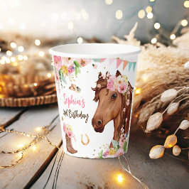 Paard Verjaardag Meisje Cowgirl Roze Bloemen Party Papieren Bekers
