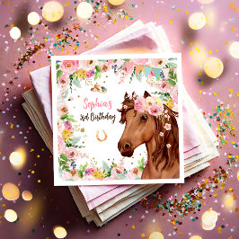 Paard Verjaardag Meisje Cowgirl Roze Bloemen Party Servet