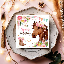 Paard Verjaardag Meisje Cowgirl Roze Bloemen Party Servet