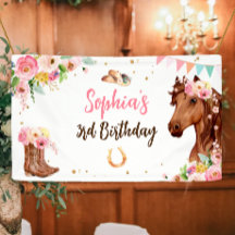 Paard Verjaardag Meisje Cowgirl Roze Bloemen Party