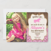 Paard verjaardag meisje roze goud rustieke foto kaart (Voorkant)