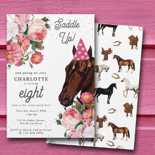Paard Verjaardag Thema Roze Bloem Meisje Cowgirl Kaart