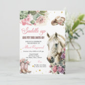 Paard Verjaardag Uitnodigen Meisje Cowgirl Roze Bl Kaart (Staand voorkant)