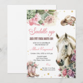 Paard Verjaardag Uitnodigen Meisje Cowgirl Roze Bl Kaart (Voorkant / Achterkant)