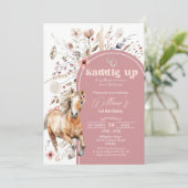 Paard Verjaardag Uitnodiging Boho Paard Wildbloem (Staand voorkant)