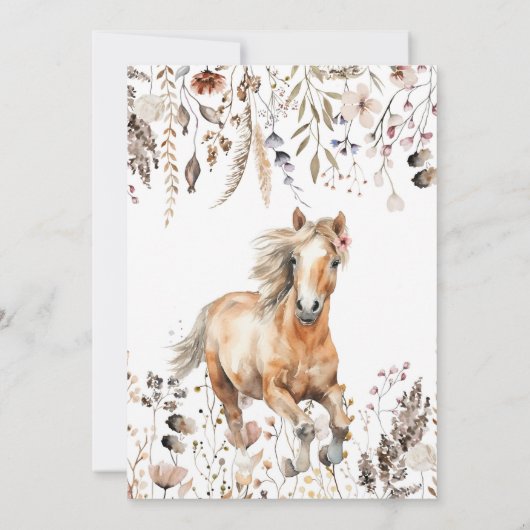 Paard Verjaardag Uitnodiging Boho Paard Wildbloem (Achterkant)
