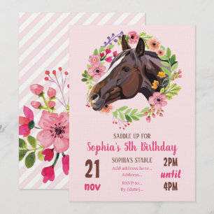 Paard verjaardagsfeest Cowgirl Roze bloemendecorat Kaart