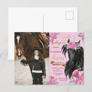 Paard Verjaardagsfeest Cowgirl Roze Bloemige Verja Briefkaart