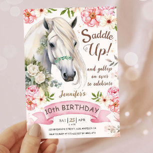 Paard Verjaardagsfeest Meisjes Roze 10e Verjaardag Kaart