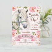 Paard Verjaardagsfeest Meisjes Roze 3e Verjaardag Kaart (Staand voorkant)