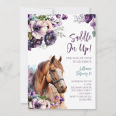 Paard Verjaardagsfeest Uitnodiging Paarse bloemen (Voorkant)