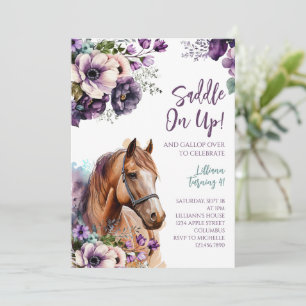 Paard Verjaardagsfeest Uitnodiging Paarse bloemen