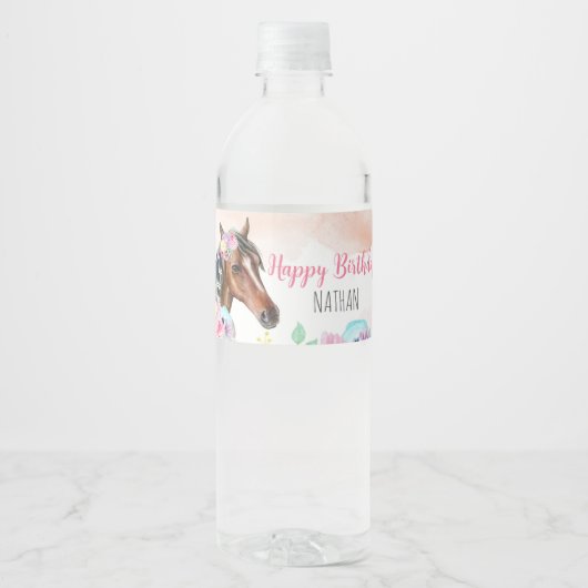 Paard Verjaardagsfeest Waterfles Label Waterfles Etiket (Voorkant)