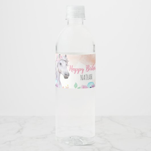 Paard Verjaardagsfeest Waterfles Label Waterfles Etiket (Voorkant)